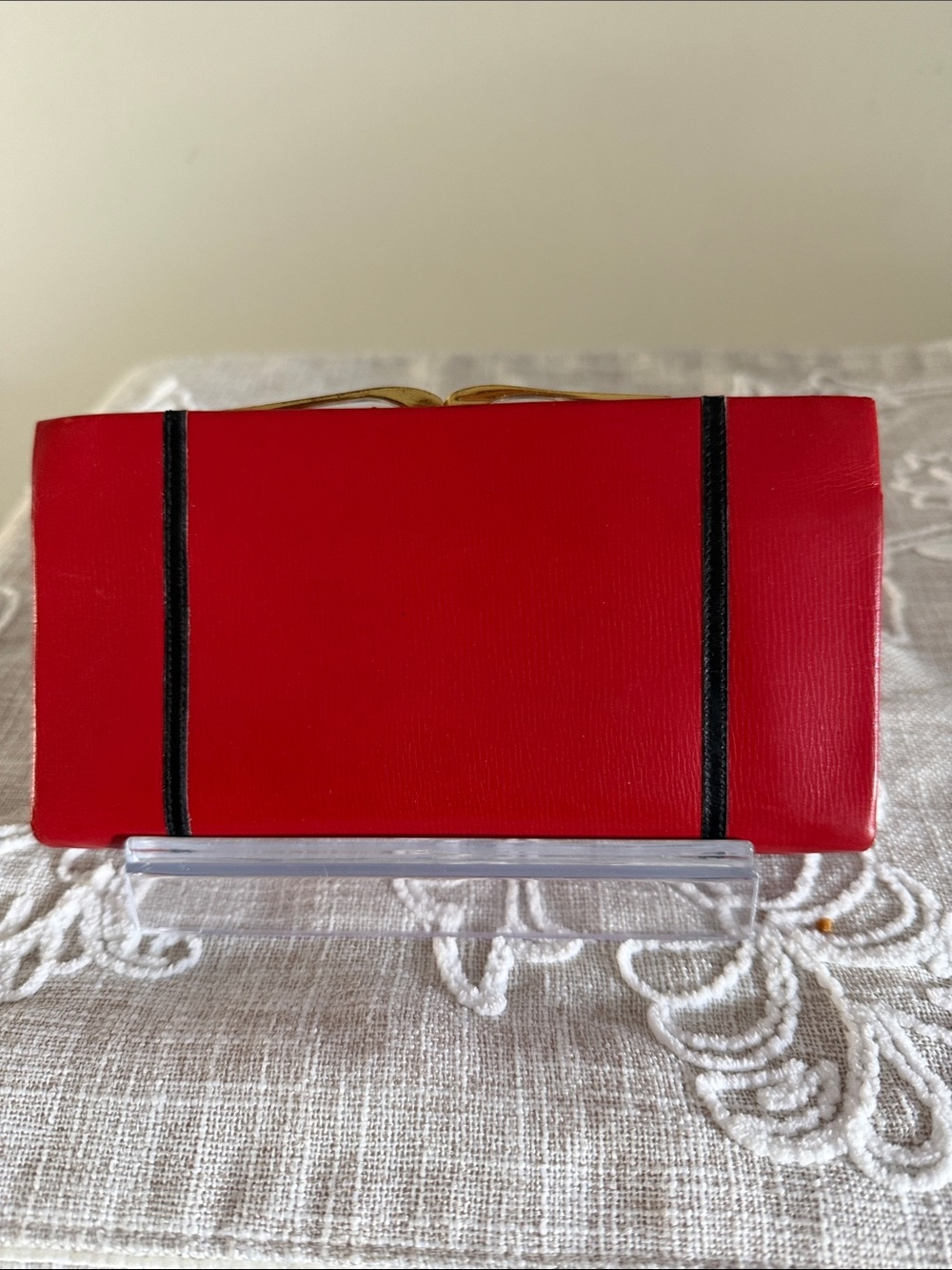 Vintage Red Kiss lock Framed Soft Leather Clutch Made In Germany